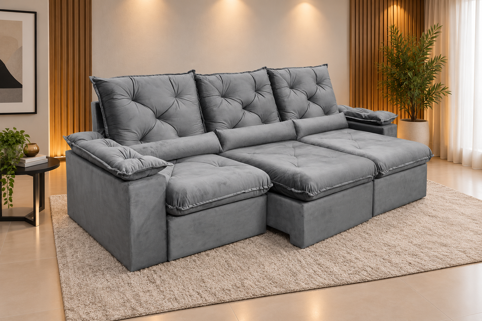 Sofá Zuqui 3 Lugares — Retrátil e Reclinável Premium | 2,70m